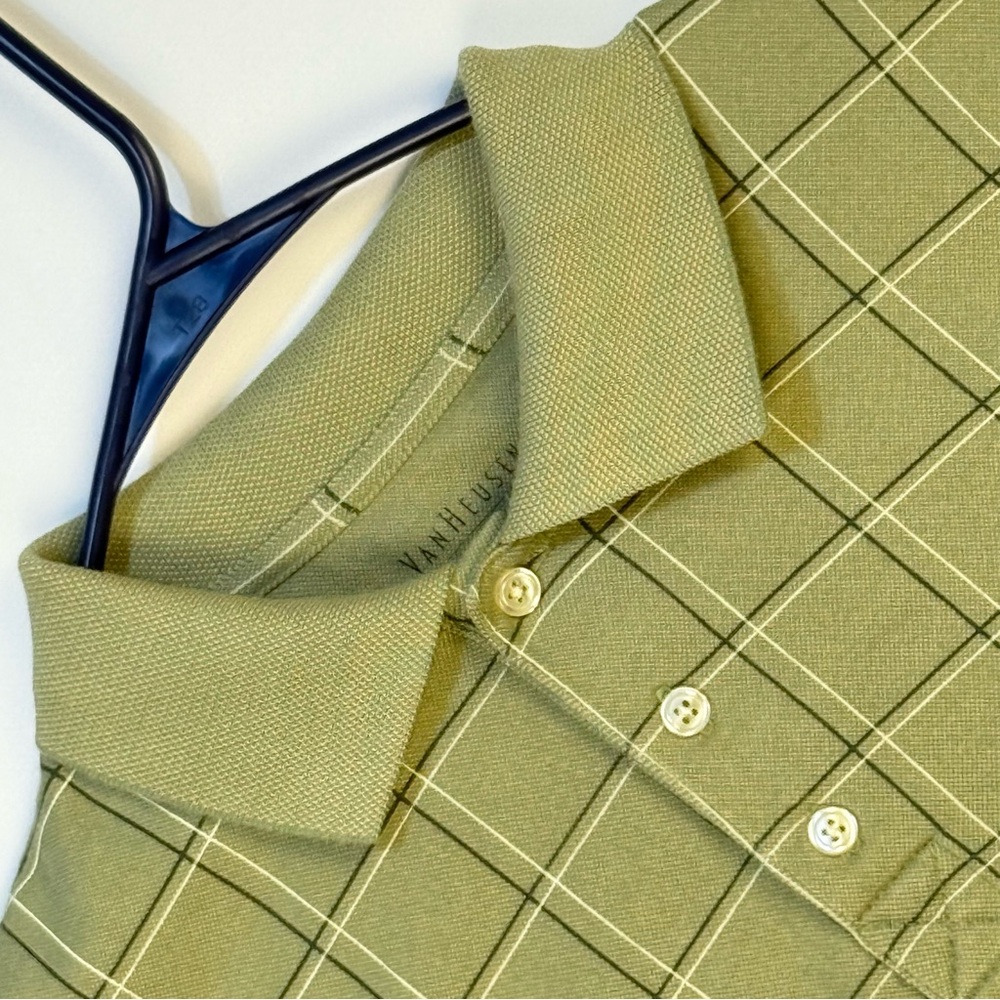 Van Heusen Men's Olive Green Checkered Plaid Polo‎ Size M ~ Excellent